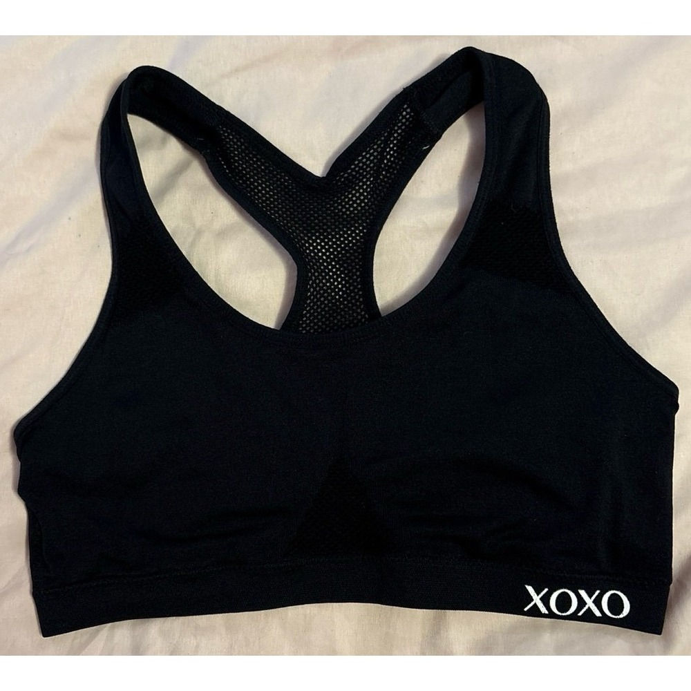 XOXO Black Seamless Microfiber Medium Impact Sports Bra, Medium‎